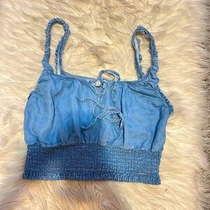 Denim Blue Smocked Crop Top